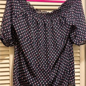 Ann Taylor Navy and White Polka Dot Blouse